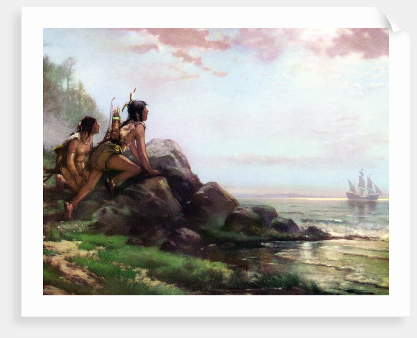 Native Americans Witness the 1609 Discovery of New York's Hudson River by Henry Hudson.