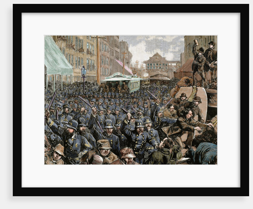 Police officers dispersing the strike of employees of Streetcar in New York, 1886 by Anonymous