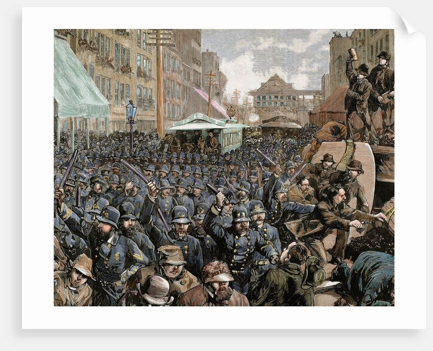 Police officers dispersing the strike of employees of Streetcar in New York, 1886 by Anonymous