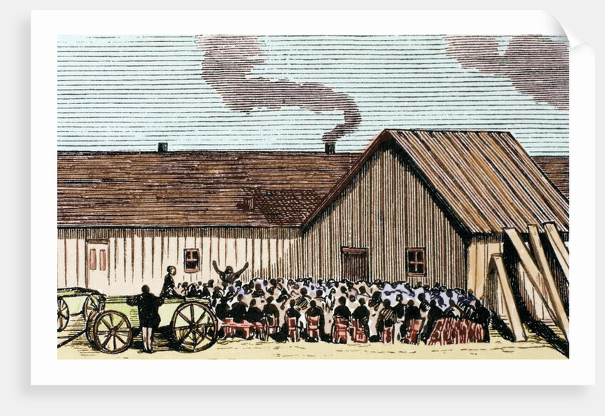Mennonite religious service outside the hut by Anonymous