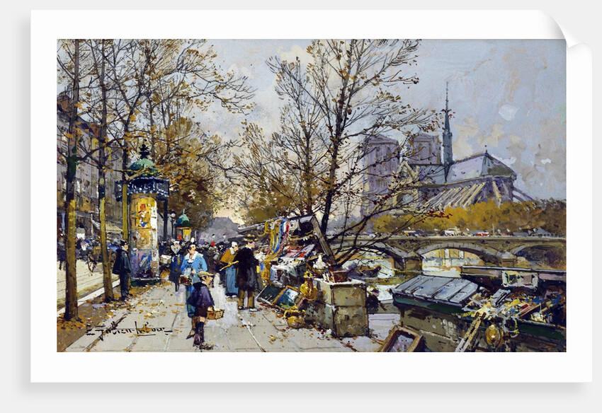 The Rive Gauche, Paris with Notre Dame Beyond by Eugene Galien-Laloue