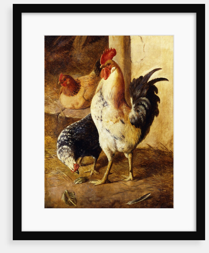 A Cockerel and Chickens in a Farmyard by Federico Jimenez Fernandez