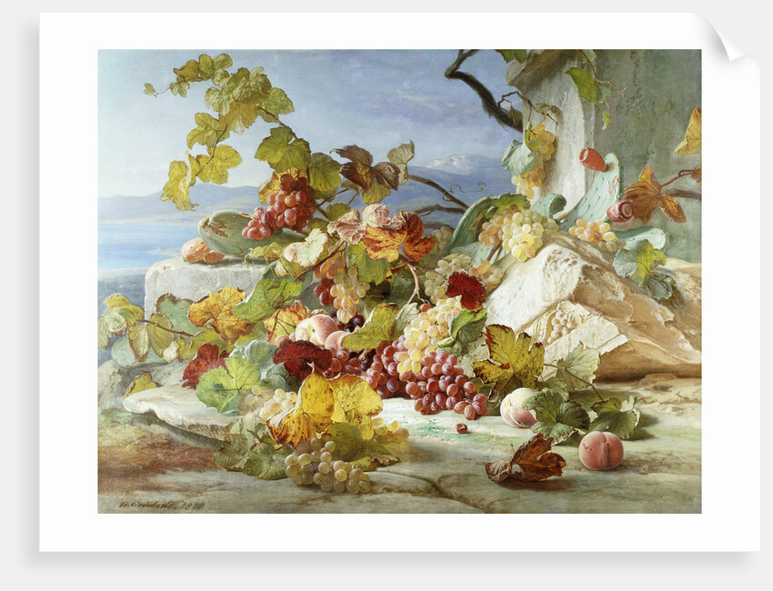 Peaches and Grapes in a Rocky Landscape by Theude Gronland
