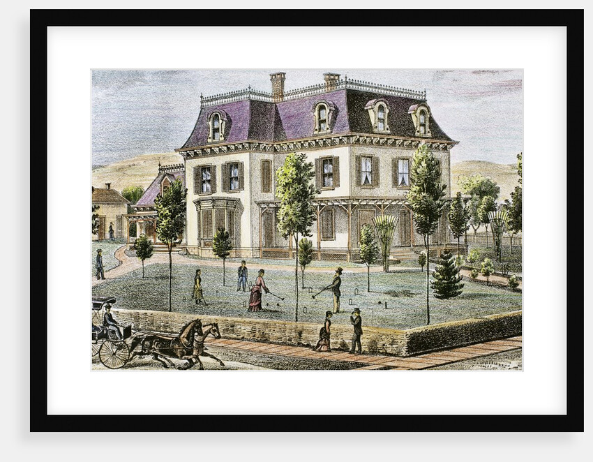 Residential home with the family playing cricket by Anonymous