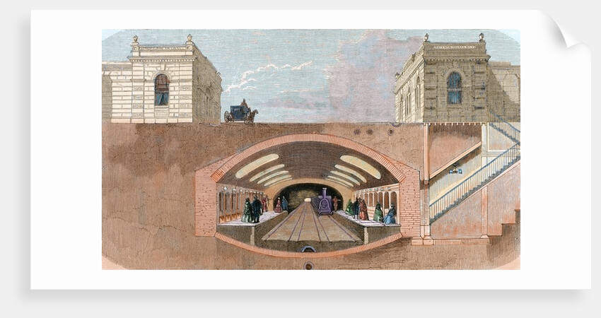 Section of a London Underground station. England. Colored engraving from "L'Univers Illustré." Late by Anonymous