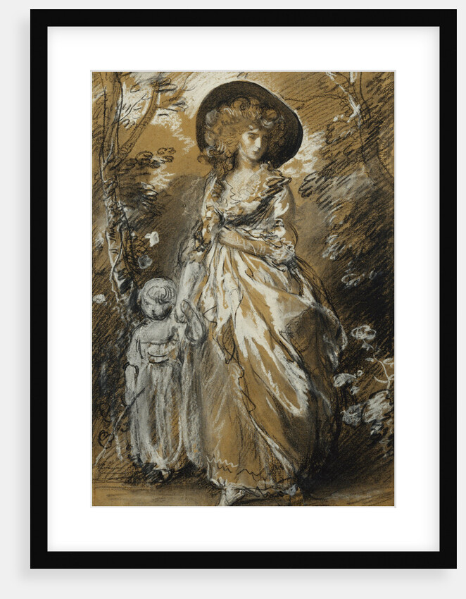 A Lady Walking in a Garden, standing full length and Holding her Small Child by the Hand by Thomas Gainsborough