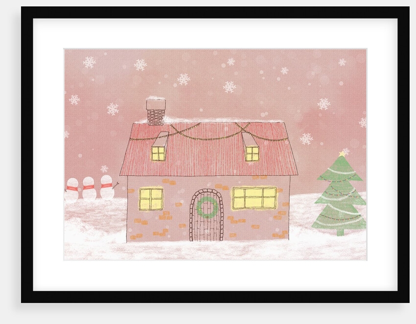 Illustration of a house while snowing by Anonymous