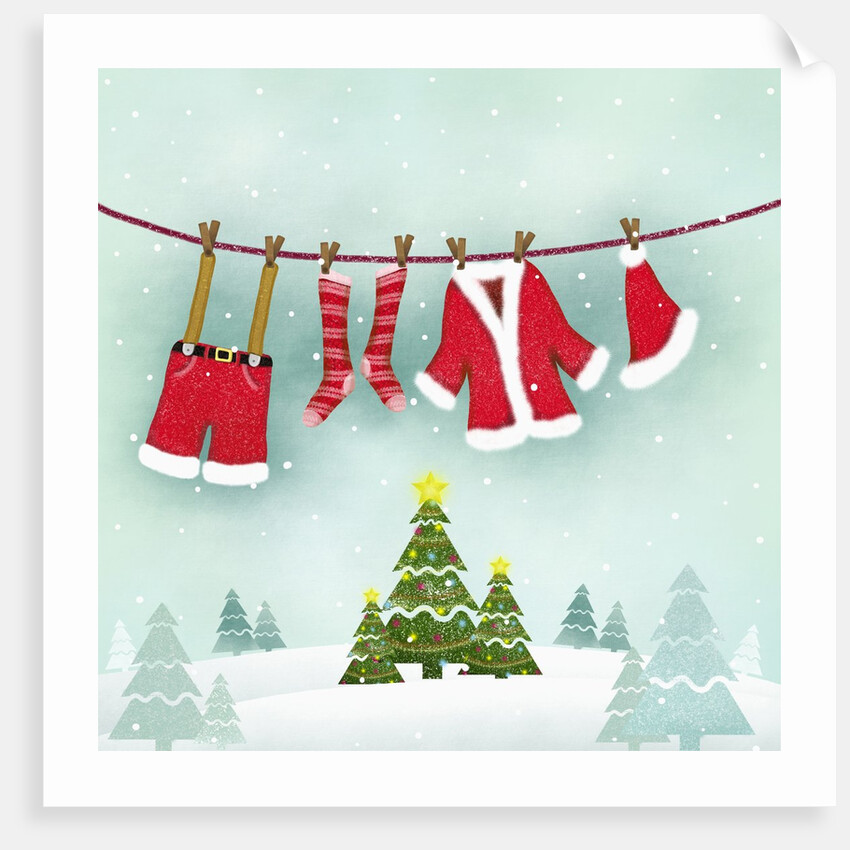 Illustration of santa clothes hanging outside by Anonymous