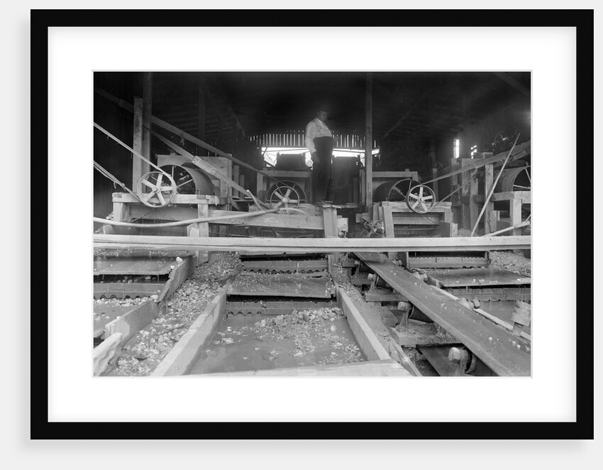 A worker stands over a rock or gravel processing facility, ca. 1910 by Anonymous