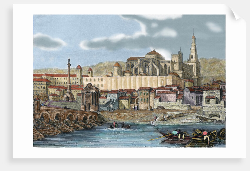 Spain. Andalusia. CÃƒÂ³rdoba. View of the city with the Mosque. 19 century engraving by Anonymous