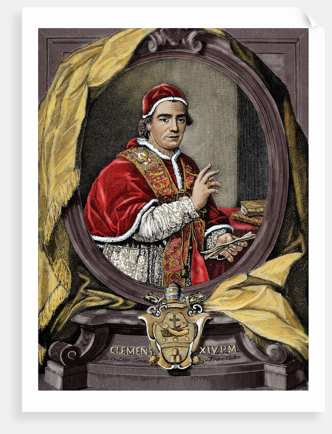 Clement XIV (1705-1774). Italian Pope, born Giovanni Vincenzo Antonio Ganganelli. Engraving by Anonymous