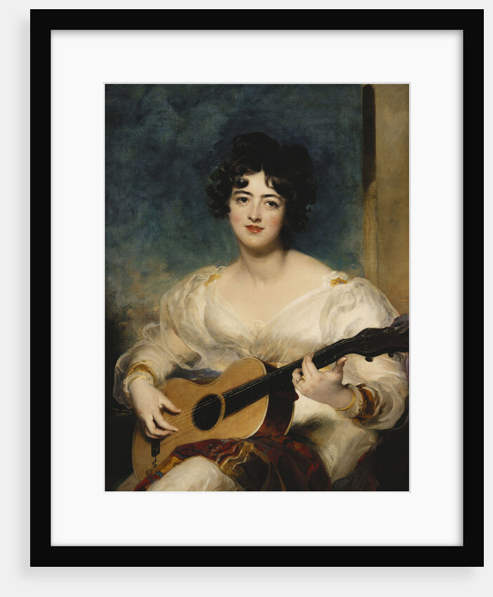 Portrait of Lady Wallscourt, Seated half length, Wearing a White Dress, and a Striped Scarf Across Her Knees, Playing a Guitar by Sir Thomas Lawrence
