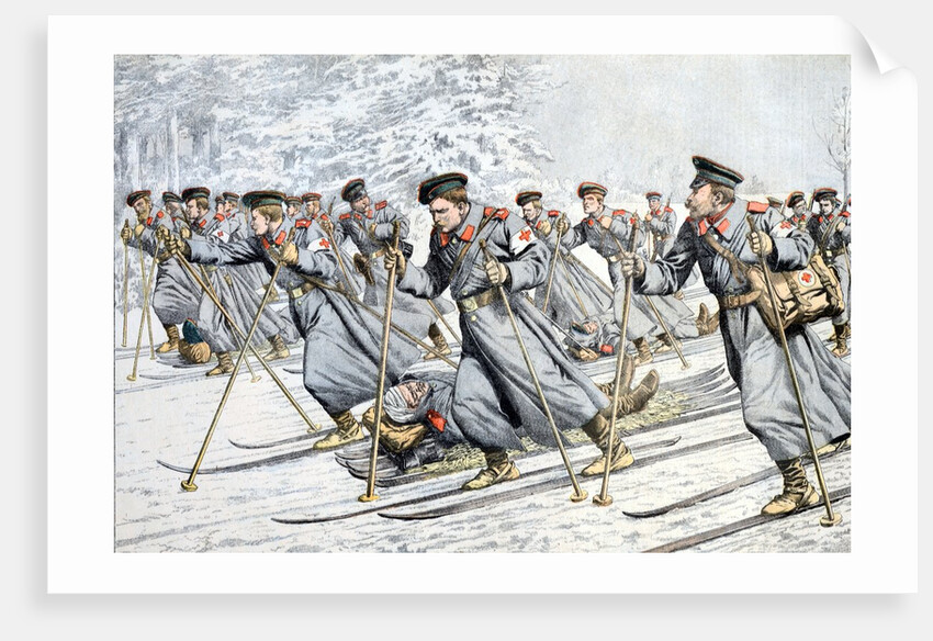 Russian Soldiers Transport Injured on Skies Russo-Japanese War ( by Anonymous