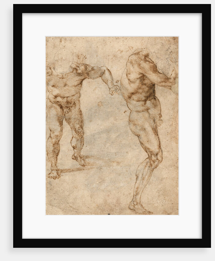 Two Nude Studies of a Man Storming Forward and Another Turning to the Right (verso) by Michelangelo