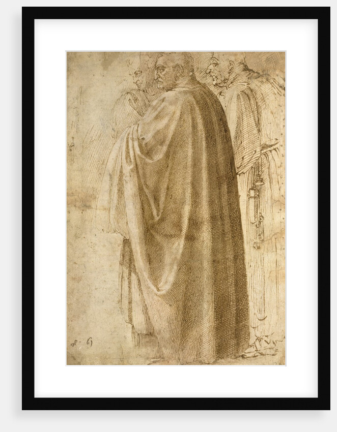 Three Standing Men in Wide Cloaks Turned to the Left (recto) by Michelangelo