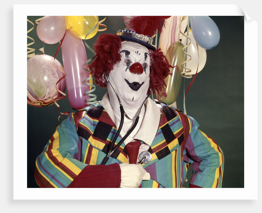 1960s Fat Overweight Clown Listening To His Heart With A Medical Stethoscope Health by Corbis