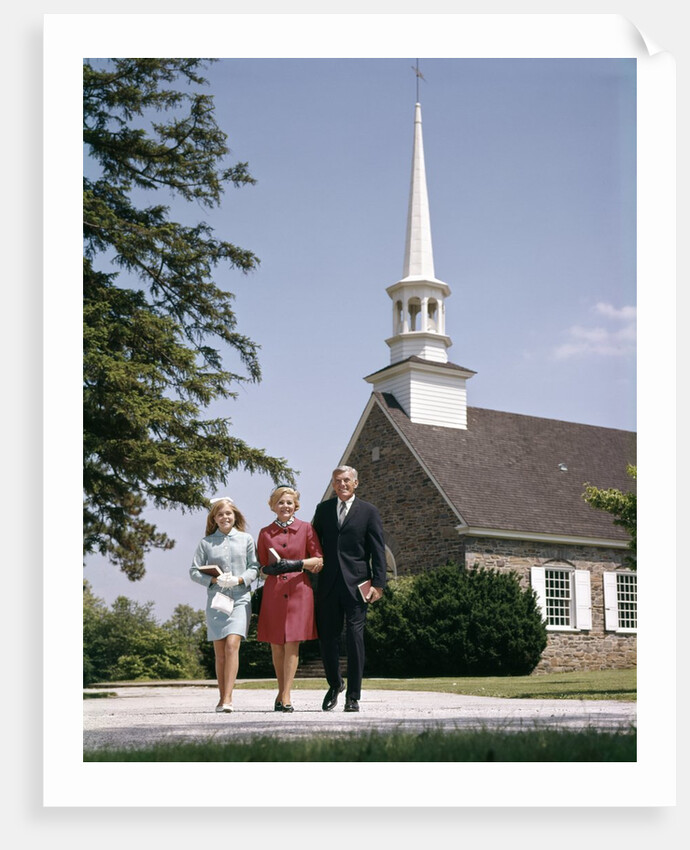 1960s Smiling Family Leaving Church Each Carrying Bible by Anonymous