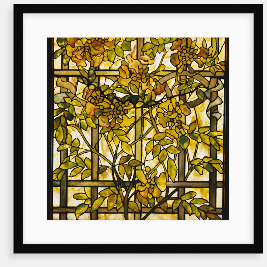 Tiffany Studios trumpet vine leaded glass window by Anonymous