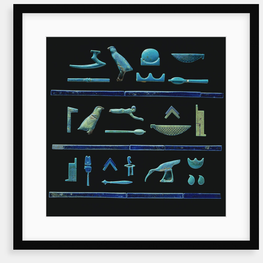 A selection of Egyptian hieroglyphs in turquoise glazes with details in dark blue by Anonymous