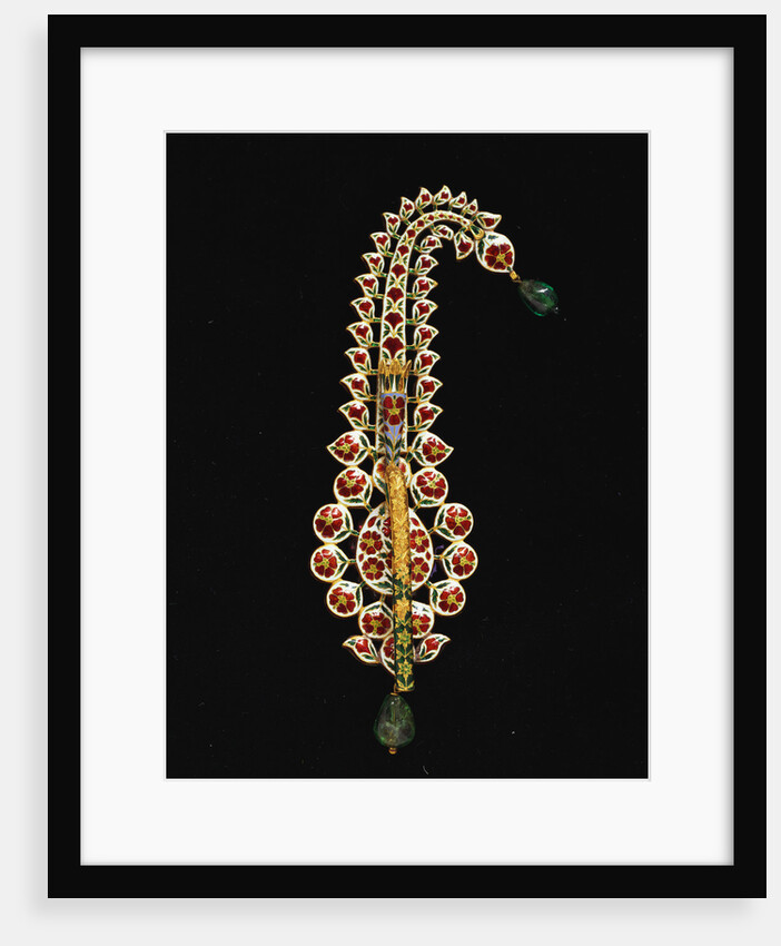 An antique Indian diamond, ruby, emerald and enamel jigha by Anonymous