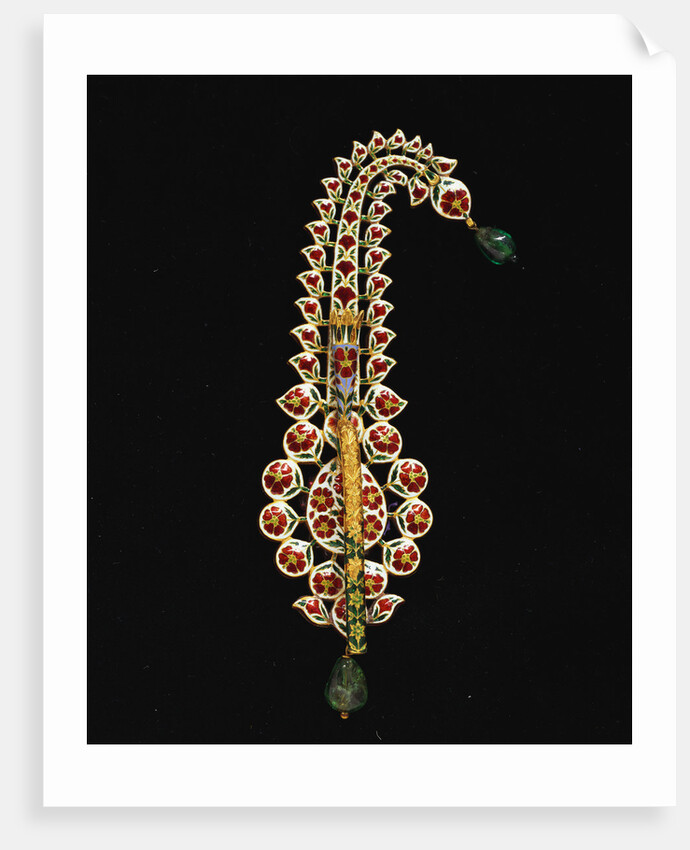 An antique Indian diamond, ruby, emerald and enamel jigha by Anonymous