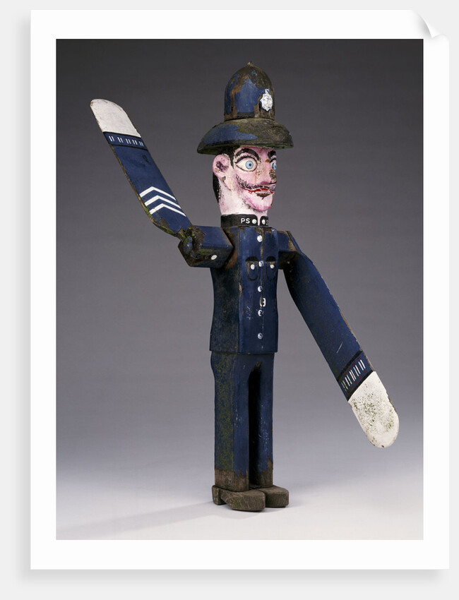 A polychrome wood and metal whirligig modelled as a police sergeant by Anonymous
