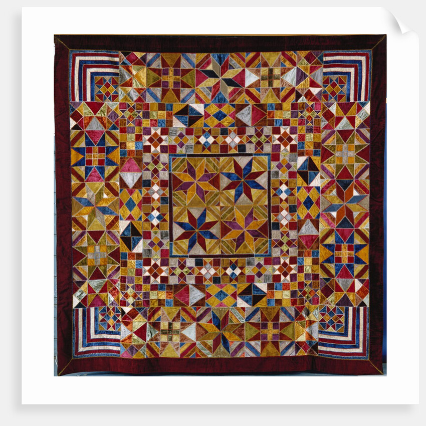 A crazy quilt pattern coverlet by Anonymous