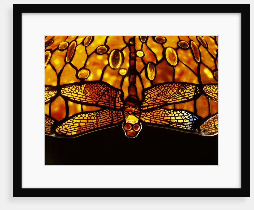 Detail of Tiffany Studios dichroic 'Dragonfly' leaded glass and bronze floor lamp by Anonymous