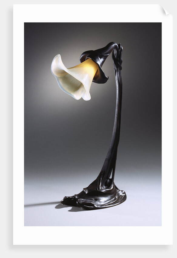 A rare wheel-carved glass and bronze table lamp by Anonymous