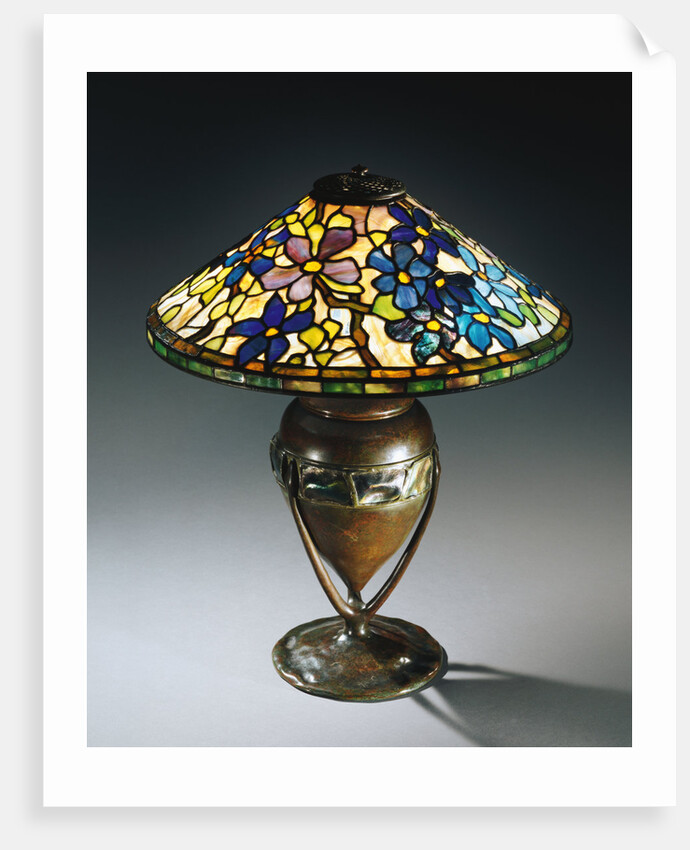 Tiffany Studios 'Clematis' leaded glass and bronze table lamp by Anonymous