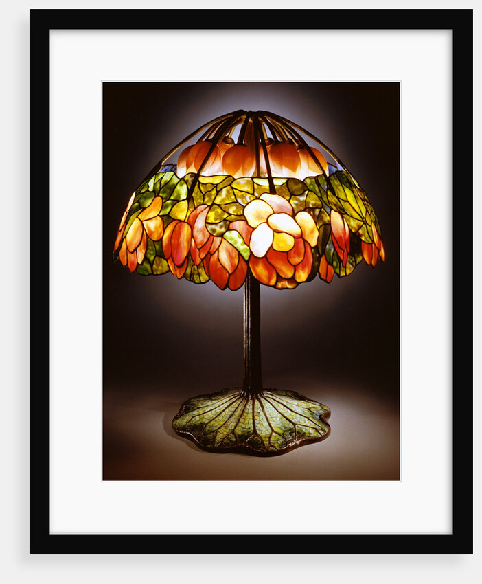Tiffany Studios leaded glass, bronze and mosaic 'Lotus' lamp by Anonymous