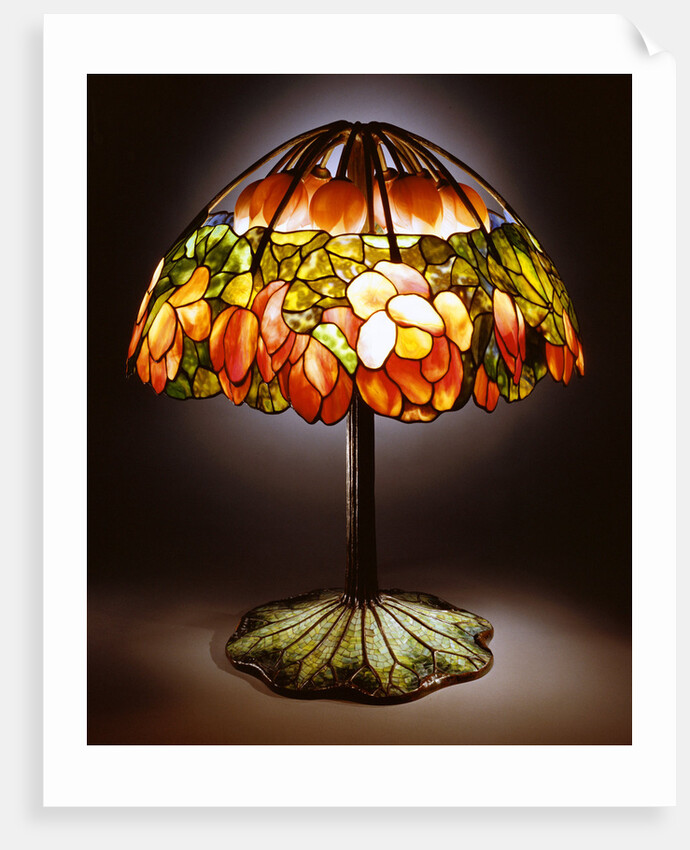 Tiffany Studios leaded glass, bronze and mosaic 'Lotus' lamp by Anonymous