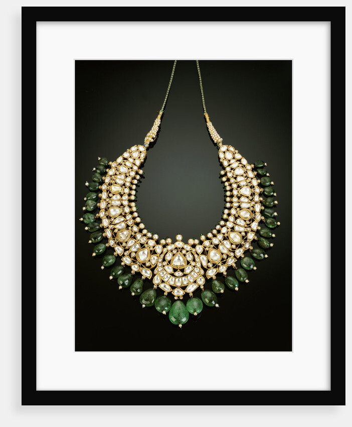 An antique Indian diamond, emerald and enamel necklace by Anonymous
