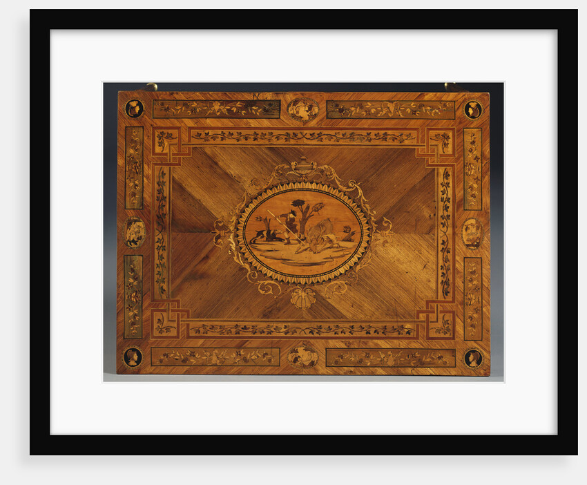 Detail of a North Italian ebony, olivewood, fruitwood and marquetry writing table by Anonymous