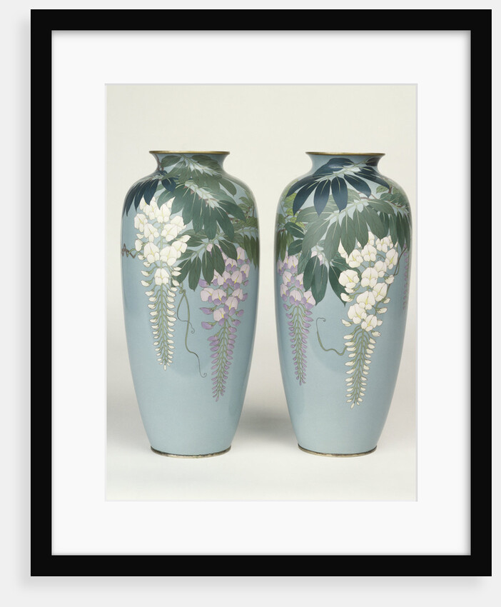 A pair of cloisonne baluster vases depicting wisteria by Anonymous