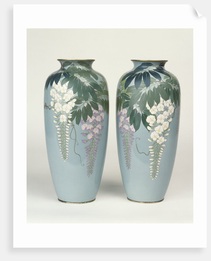 A pair of cloisonne baluster vases depicting wisteria by Anonymous