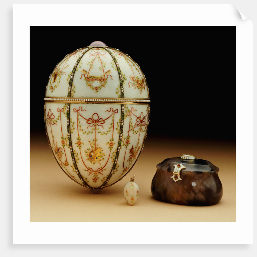 Faberge Kelch Bonbonniere egg pictured with its surprises by Anonymous