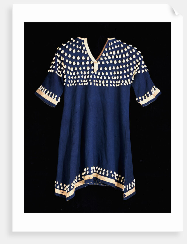 A Hunkpapa Sioux girl's dress of blue wool cloth trimmed with cowrie shells by Anonymous