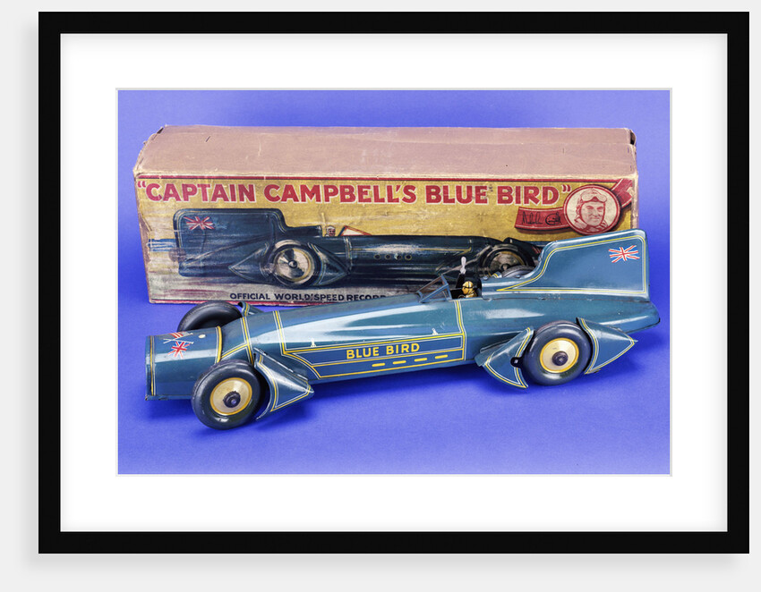 A Gunthermann 'Captain Campbell's Bluebird', clockwork blue lithographed tinplate car, in original illustrated box by Anonymous