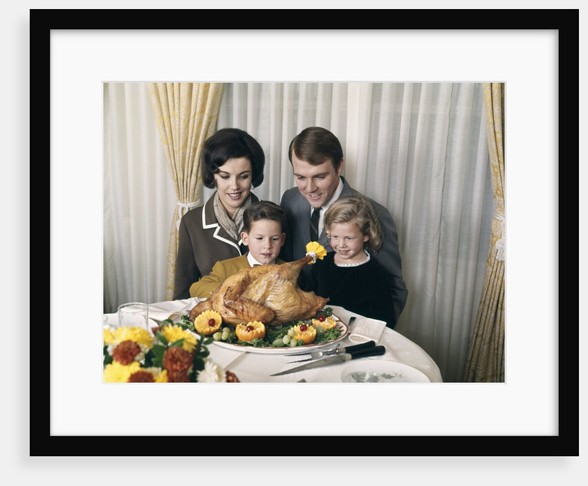 1960s 1970s Family Portrait With Holiday Roasted Turkey On Dining Table by Anonymous