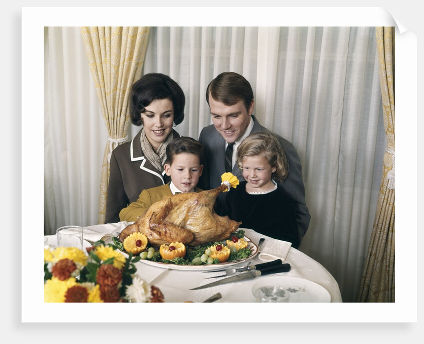 1960s 1970s Family Portrait With Holiday Roasted Turkey On Dining Table by Anonymous