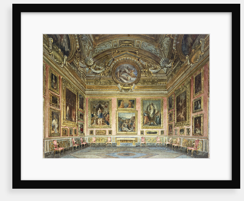 Interiors of the Palazzo Pitti, Florence: The Sala di Saturno with Perugino's 'Lamentation' flanked by paintings by Fra Bartolommeo and Raphael by Domenica Caligo by Anonymous