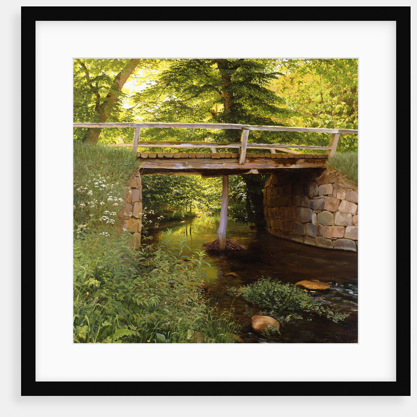 A Forest Stream with a Wooden Bridge by Marcus Bech Fritz