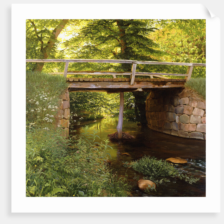 A Forest Stream with a Wooden Bridge by Marcus Bech Fritz