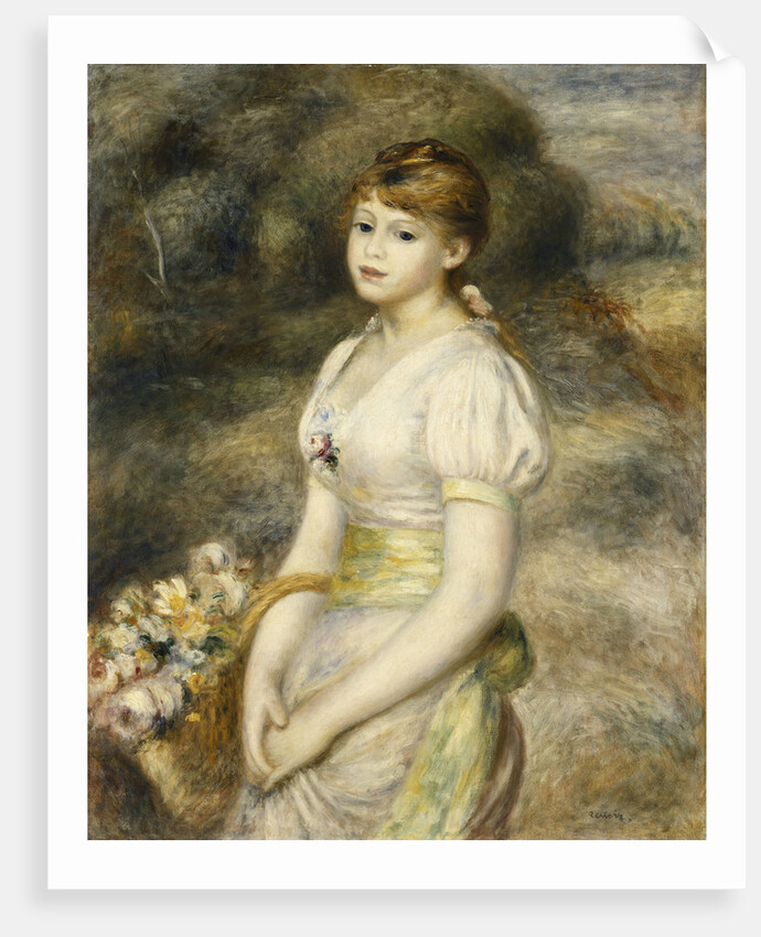 Young Girl Carrying a Basket of Flowers by Pierre-Auguste Renoir