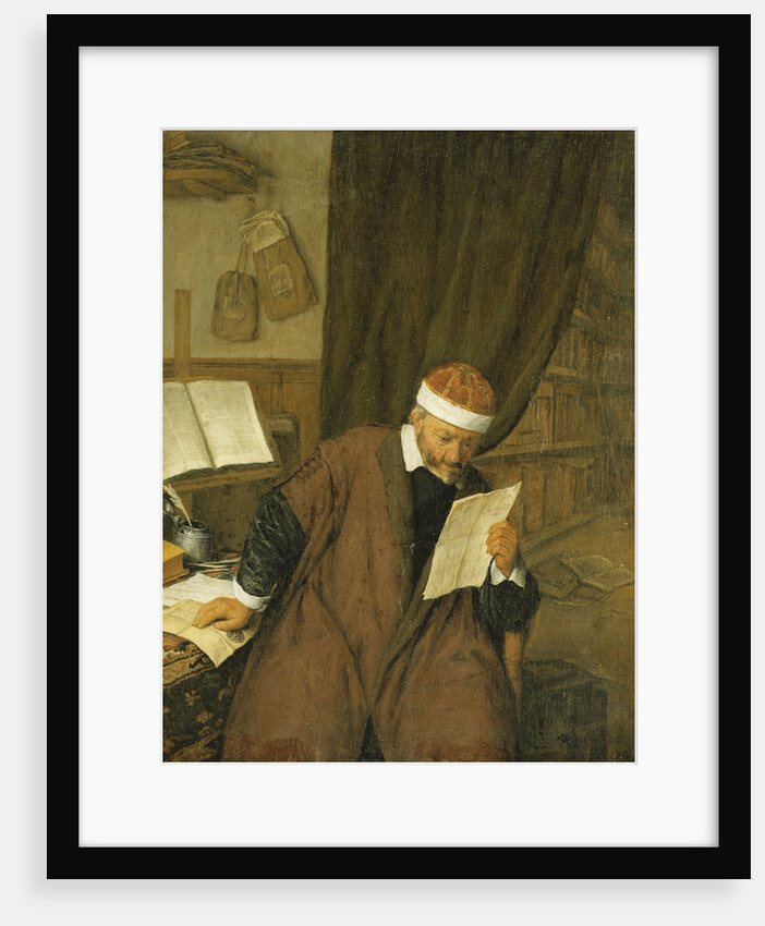 A Lawyer Seated at a Desk Reading a Letter, a Library Beyond by Adriaen Jansz van Ostade