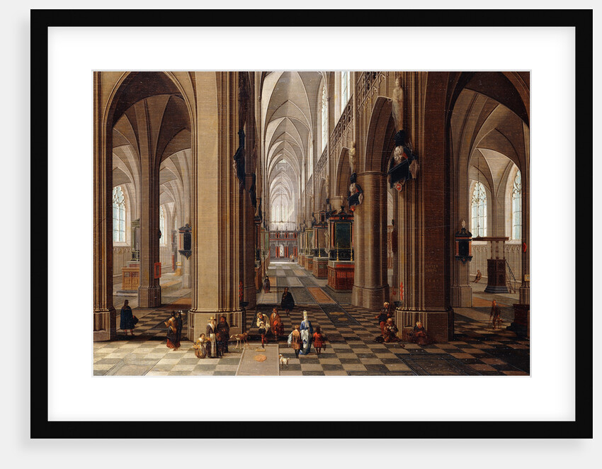 The Interior of a Gothic Cathedral with Townsfolk and Pigrims by Pieter Neeffs I