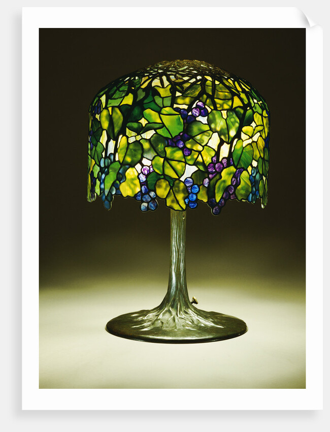 Tiffany Studios 'Grape' leaded glass and bronze table lamp by Anonymous