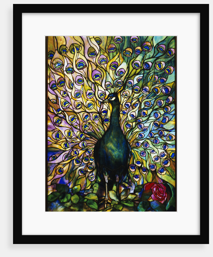 Tiffany Studios 'Peacock' leaded glass domestic window by Anonymous
