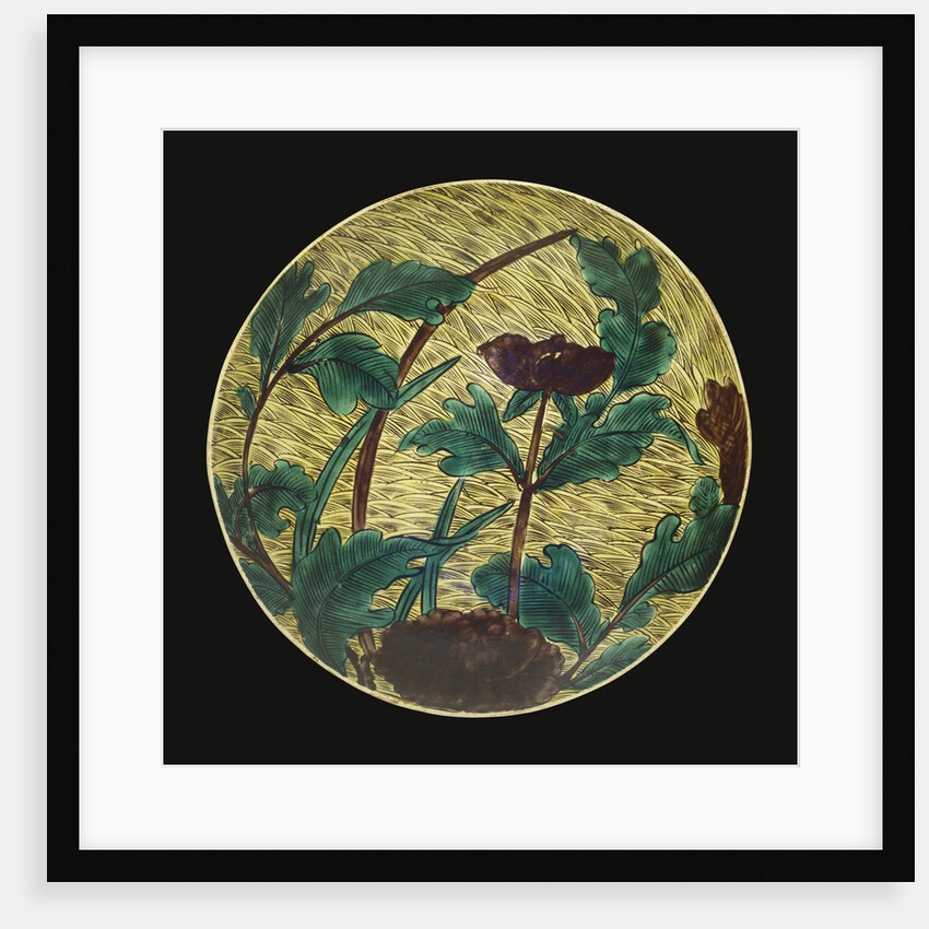 A large Ao-De Ko-Kutani dish depicting a peony by Anonymous